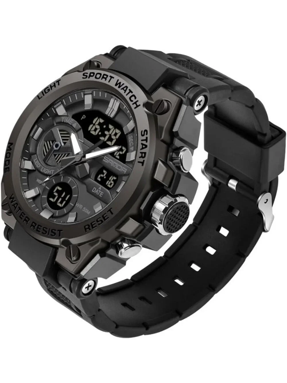 Men's Black Analog Quartz Sports Outdoor Waterproof Military LED Digital Watch